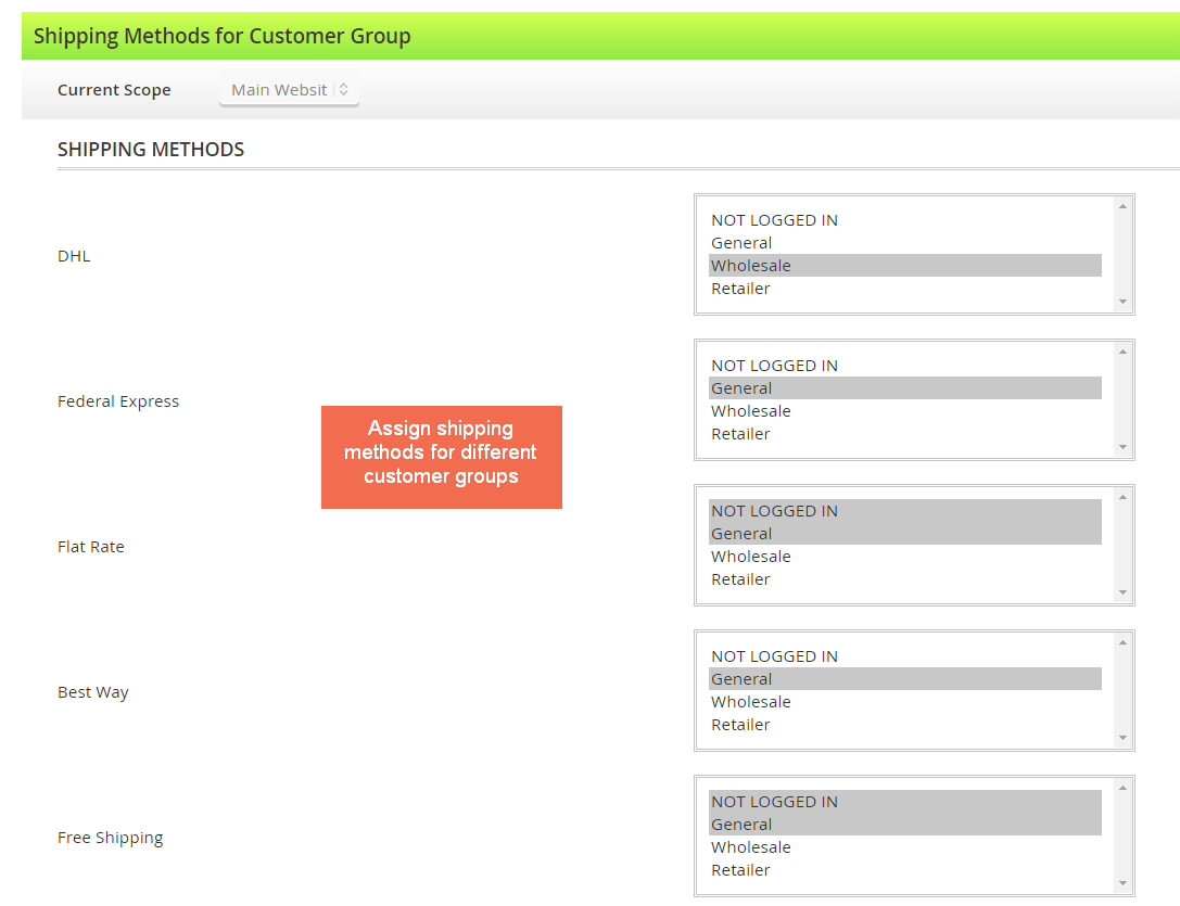 Shipping method per Magento 2 customer group