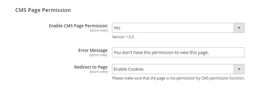 CMS Page Permission General Settings