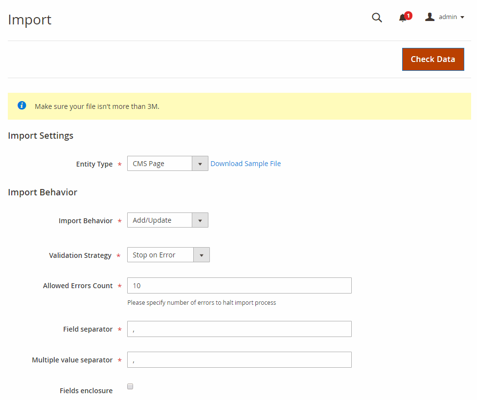 magento-2-import-export-cms-page-extension-import-settings