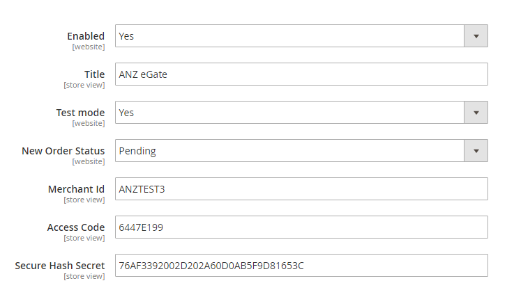 general settings of Magento 2 ANZ eGate Payment Gateway extension