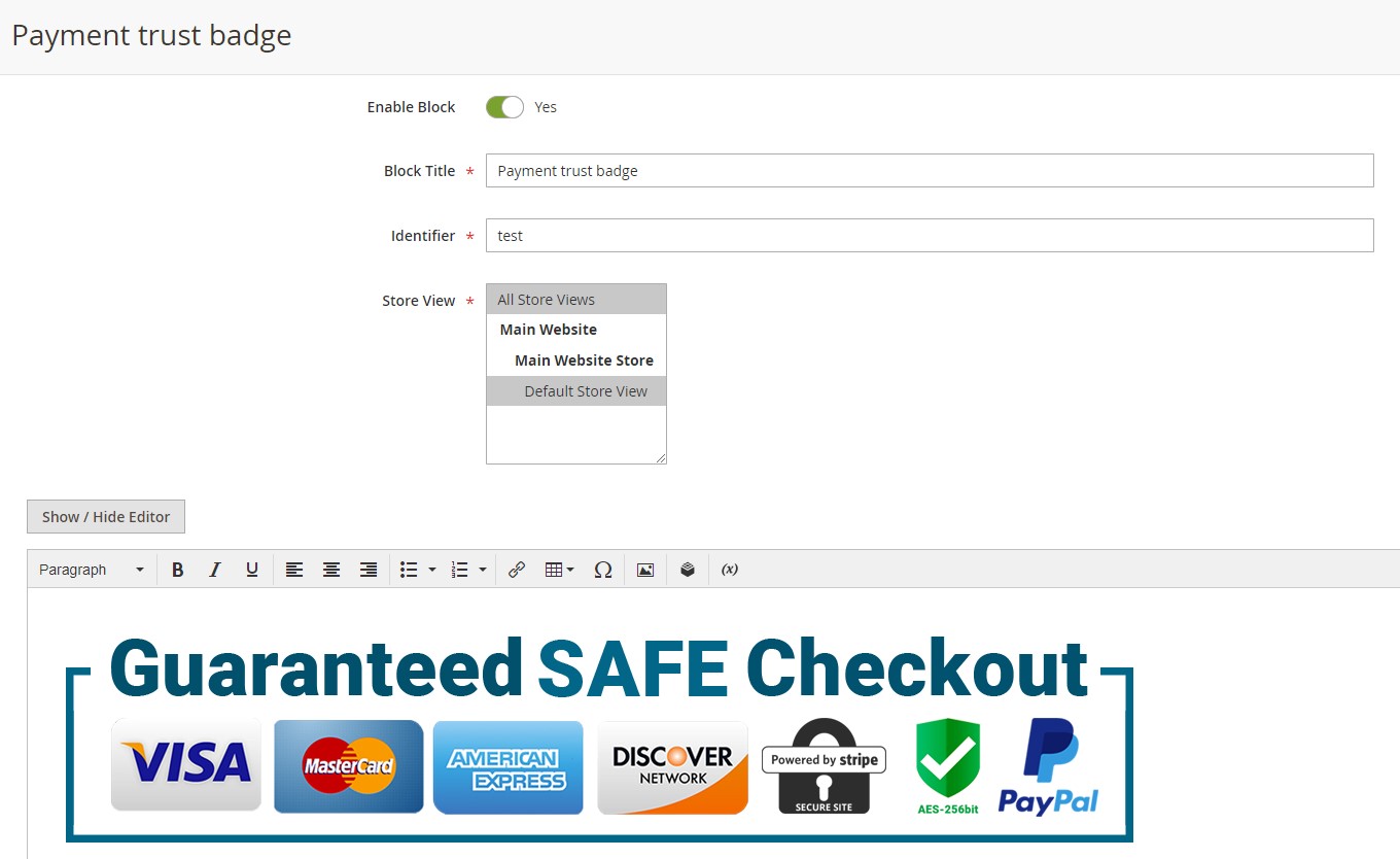 M2 one step checkout payment trust badge