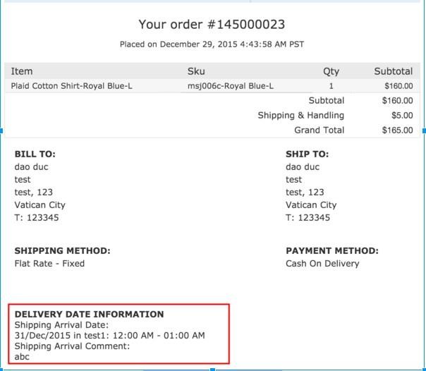 delivery date information included in order confirmation email