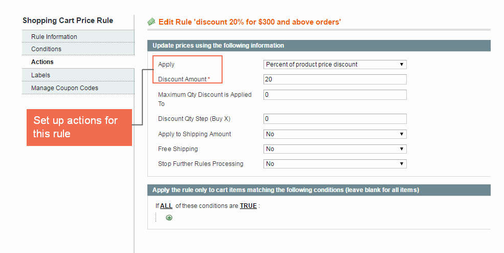 example of Magento shopping cart price rule per store view