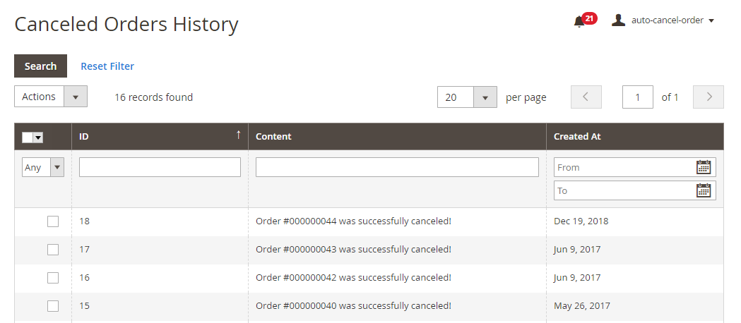 the history of Magento 2 Auto Canceled orders