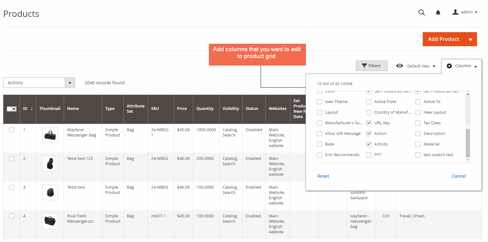 Edit Attributes in Admin Product Grid