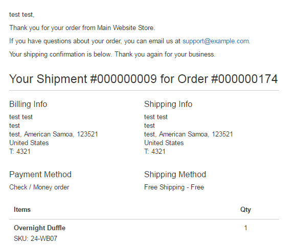 Magento 2 shipment confirmation email