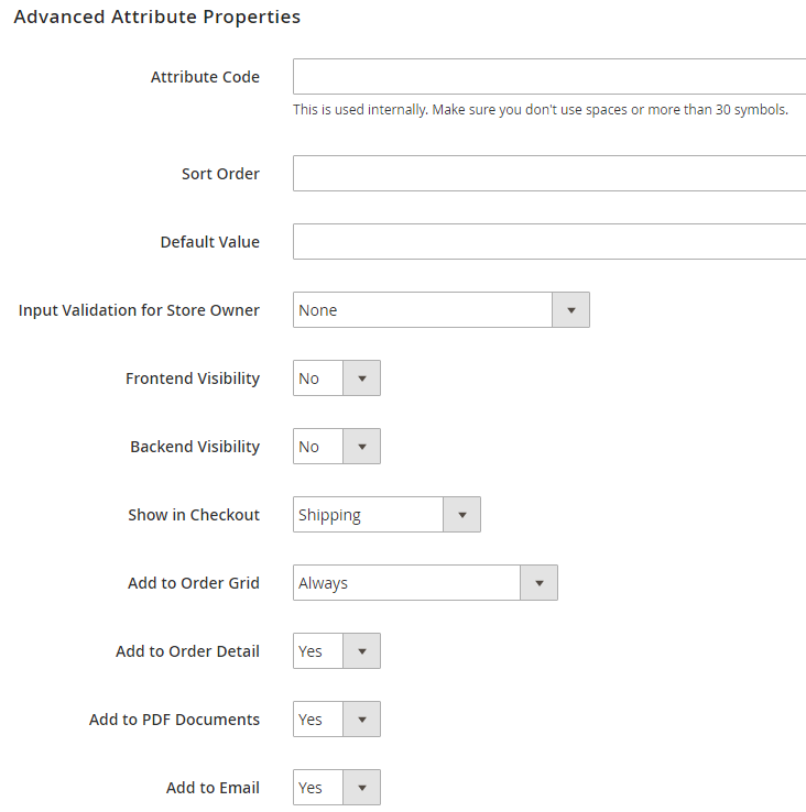add advanced attribute properties to the checkout custom field