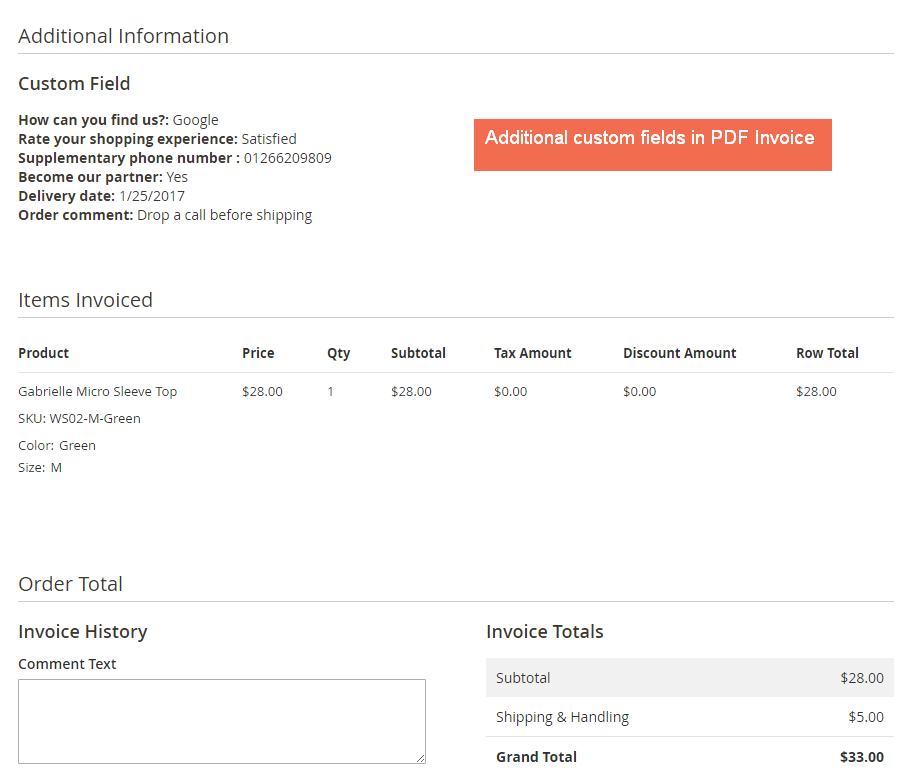 display checkout custom fields in PDF invoice