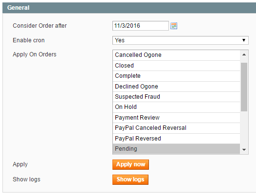general settings of Magento Auto Cancel Order extension