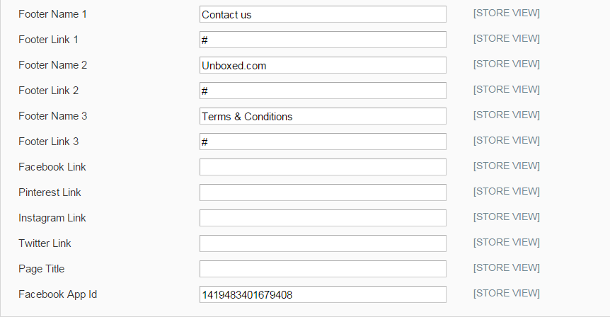 footer settings in Magento Unboxed extension