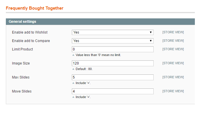 Magento Frequently Bought Together general settings