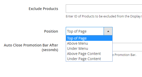 Exclude any product from promotion bar display